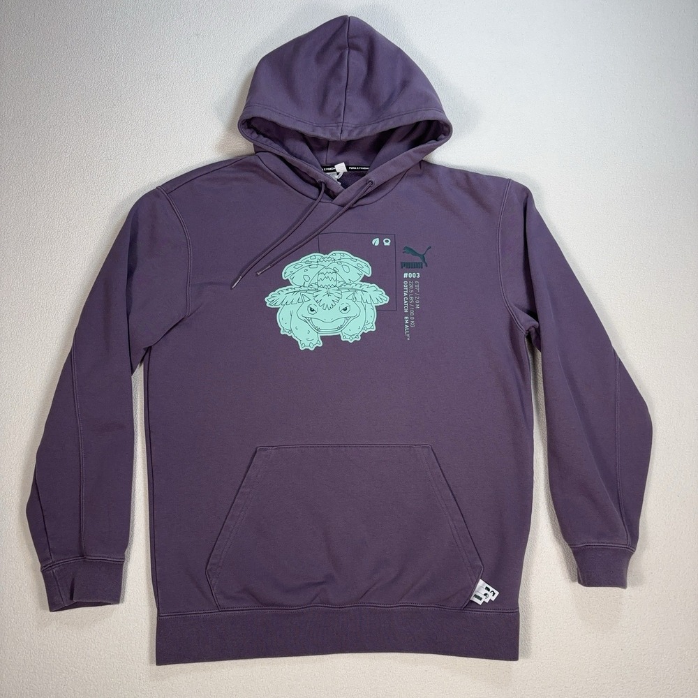Puma Pokemon Venusaur Hoodie Men's S Purple Charcoal Fleece Pocket Drawstring‎